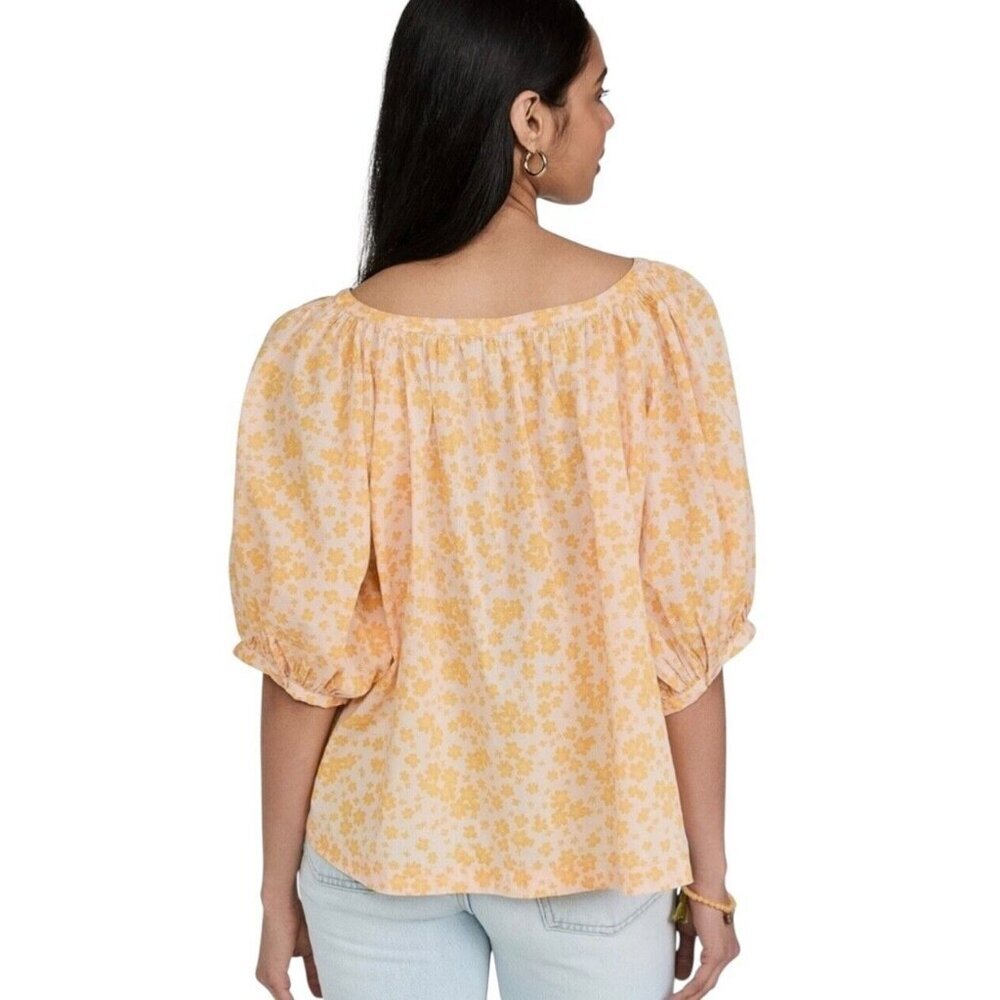 Sundry Womens XS Yellow Floral Puff Sleeve Button Front Cotton Blouse Top NWT - Picture 3 of 11